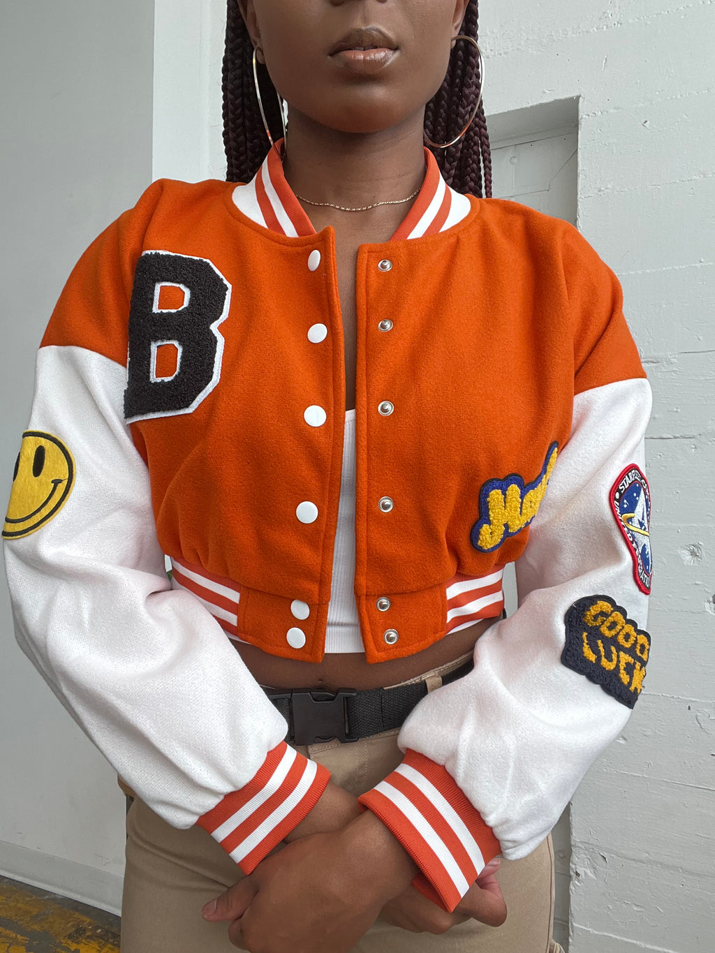 Orange letterman jacket