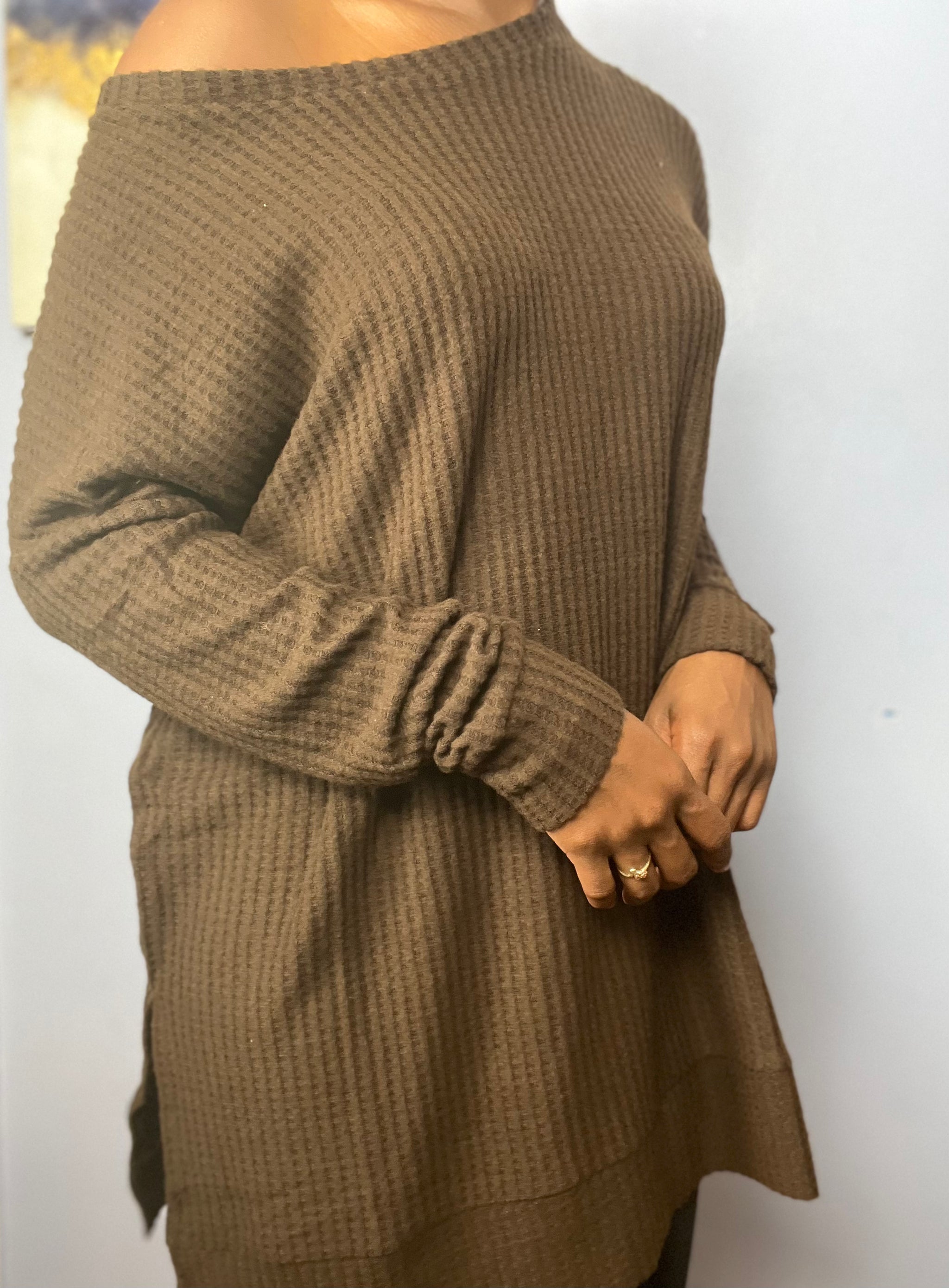 Brown off the shoulder sweater